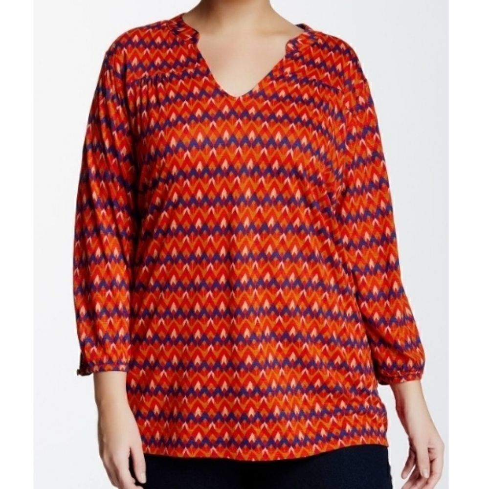 Lucky Brand 3/4 Sleeve Chevron-herringbone Top